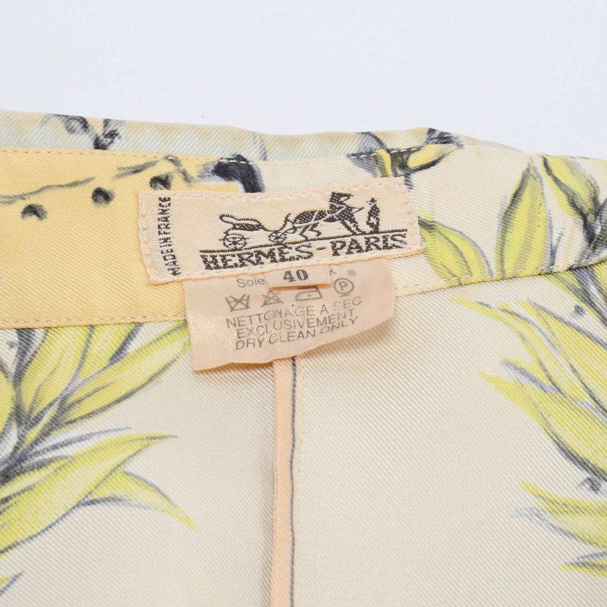 Hermes Ivory Silk Champs de Courses Chantilly Shirt FR 40