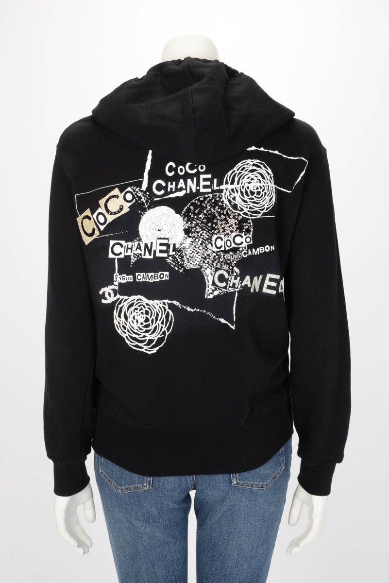 Chanel Black Cotton Coco Graffiti Zip Hoodie XS