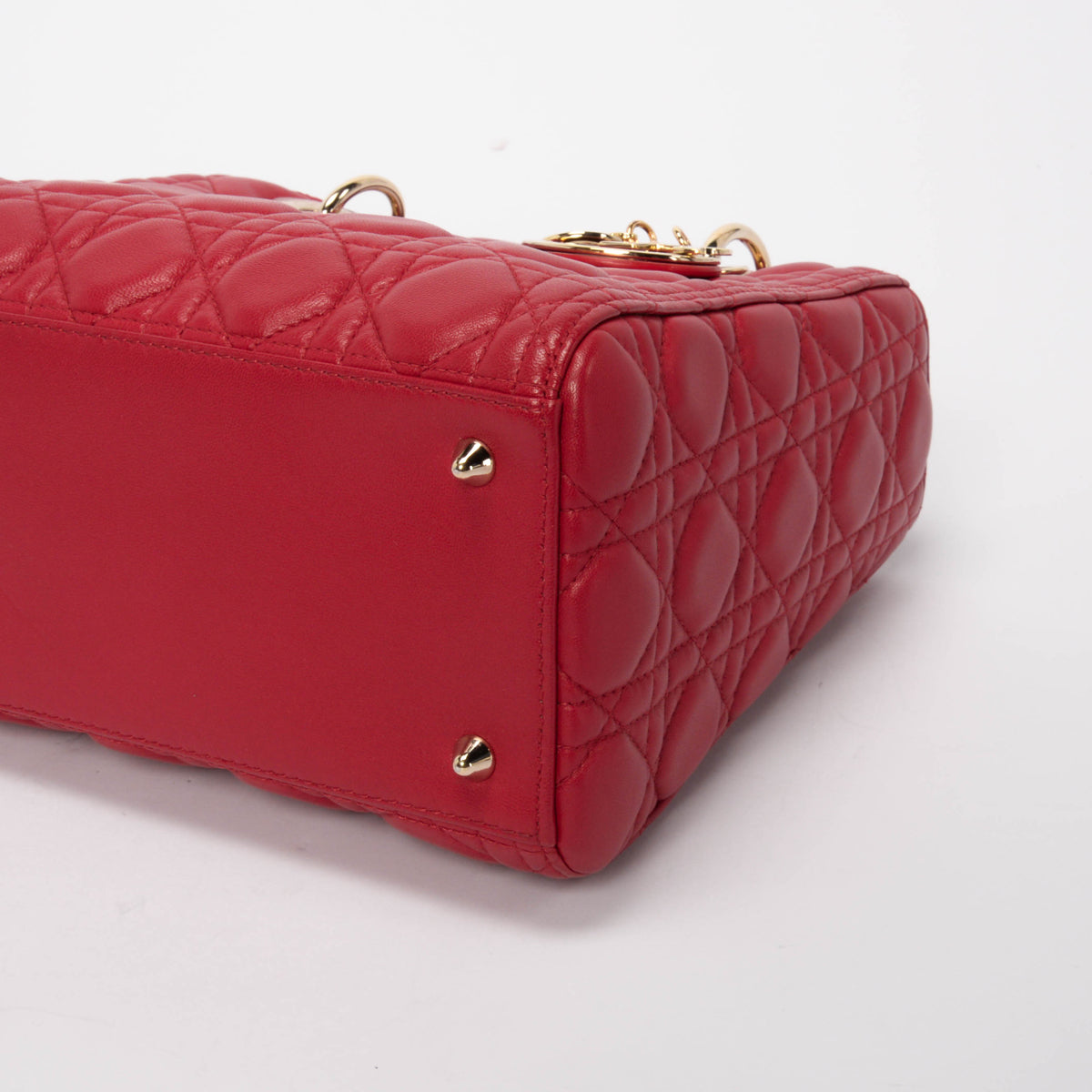 Dior Red Lambskin Cannage Medium Lady Dior Bag