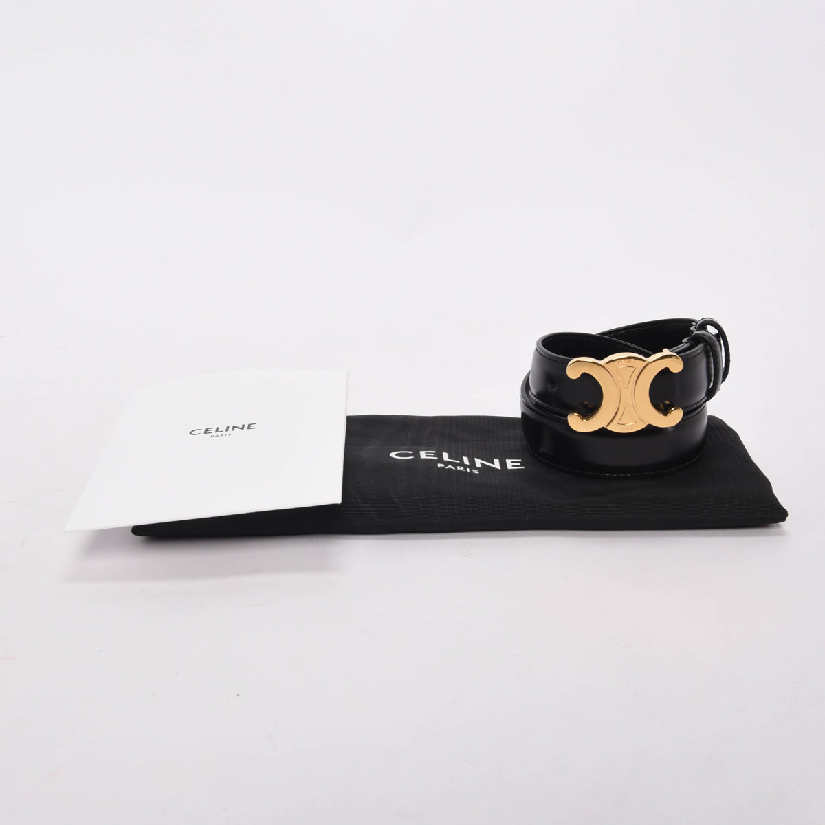 Celine Black Calfskin Medium Triomphe Belt