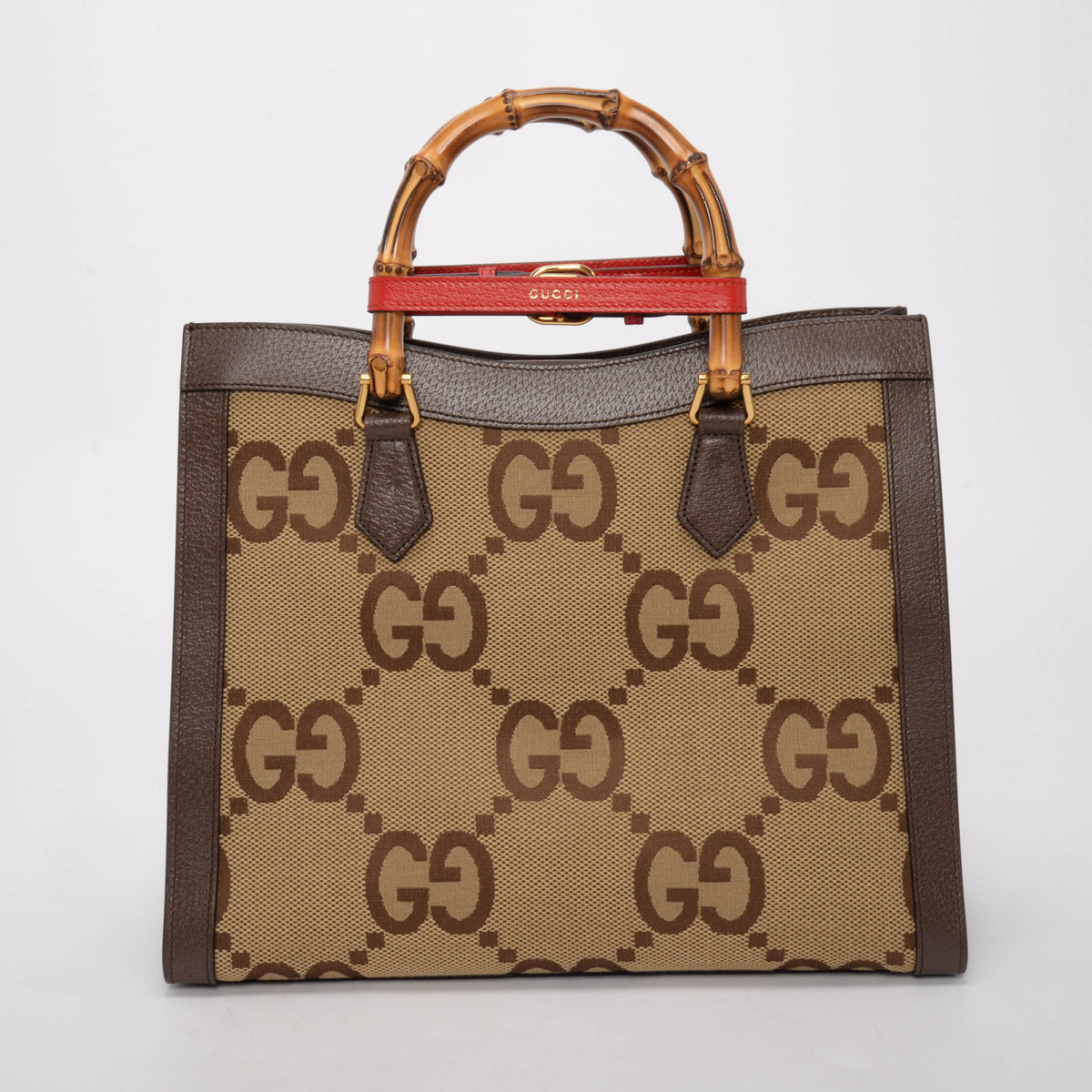 Gucci Brown Dollar Calfskin Jumbo GG Medium Diana Tote