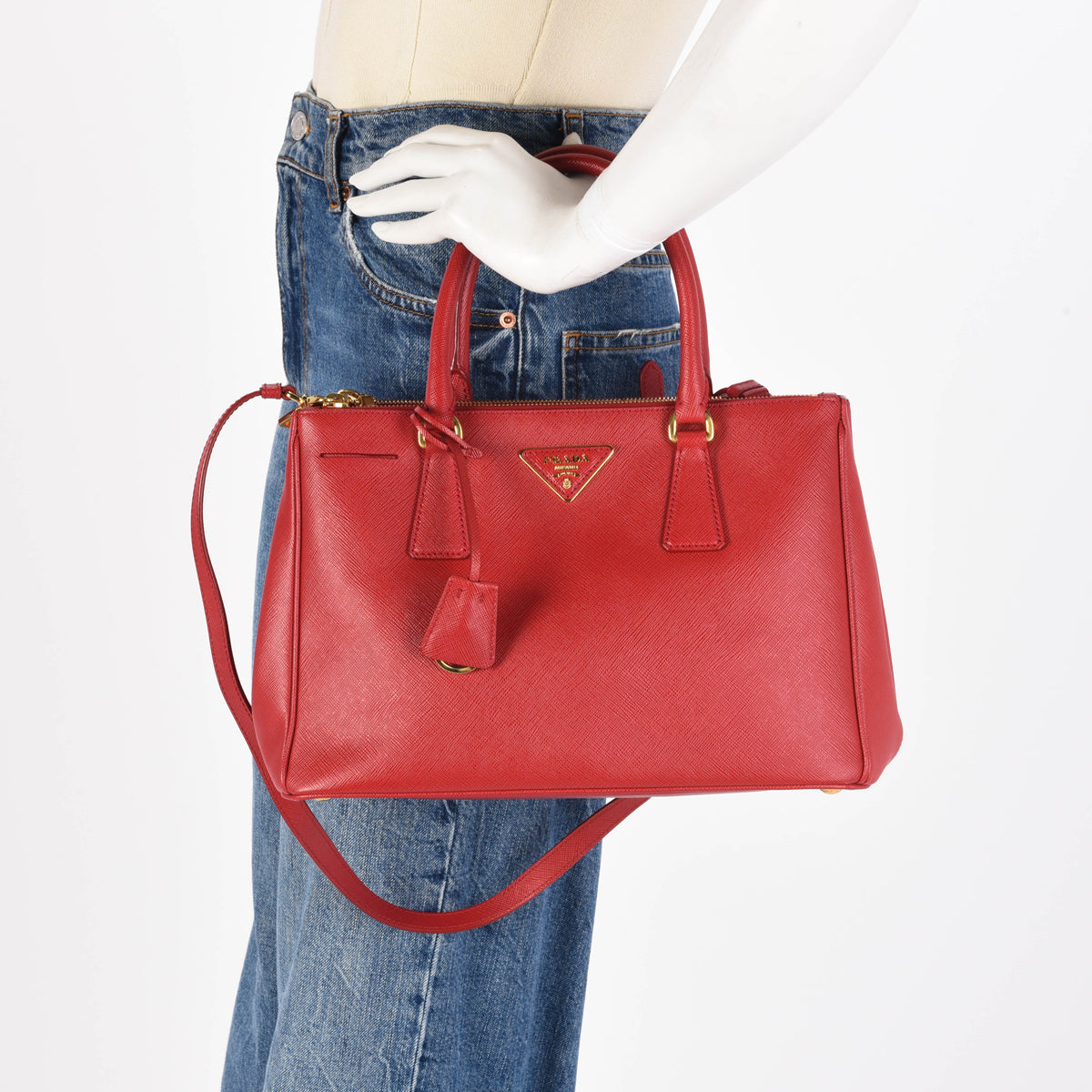 Prada Red Saffiano Lux Small Double Zip Tote