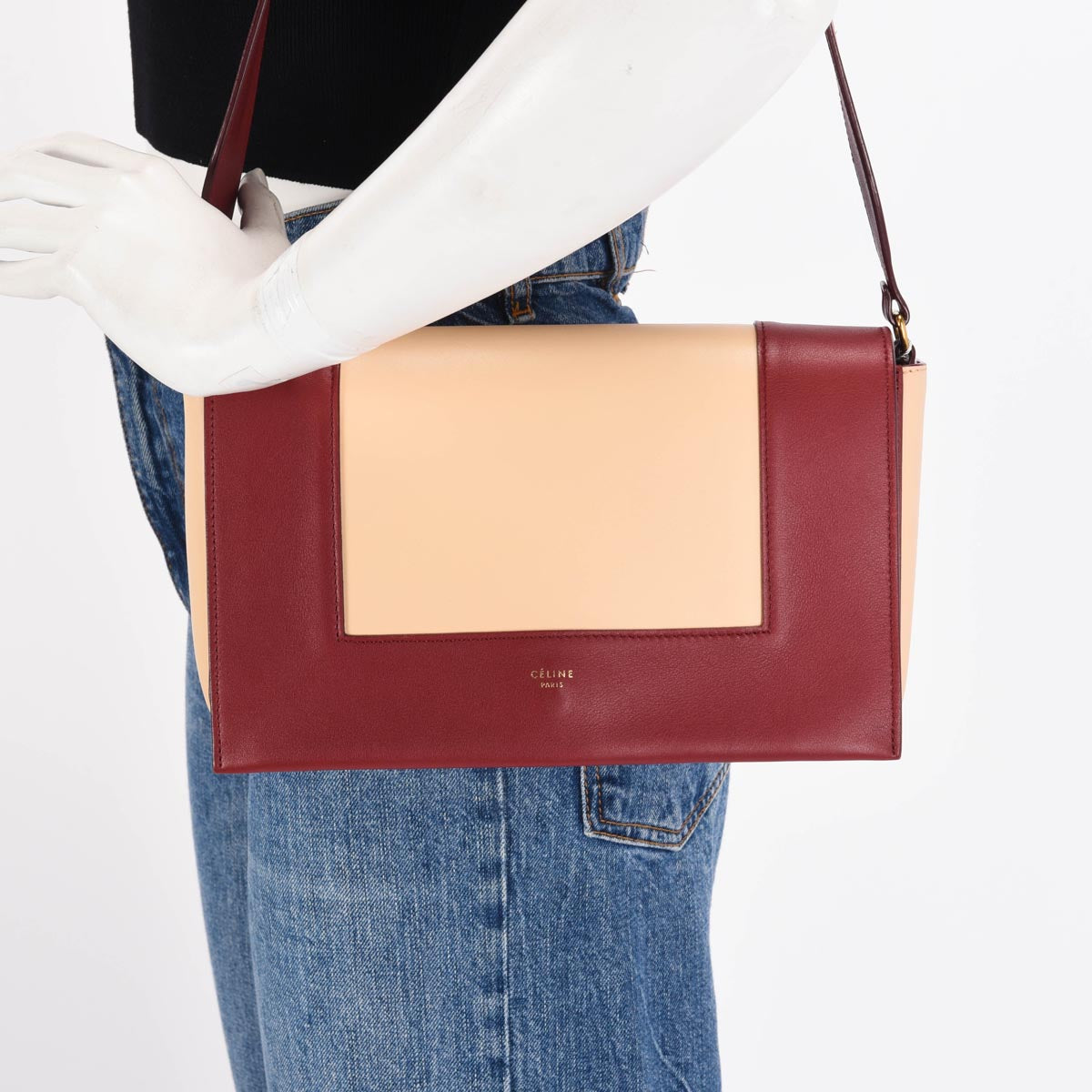 Celine Ruby & Nude Smooth Calfskin Medium Frame Bag