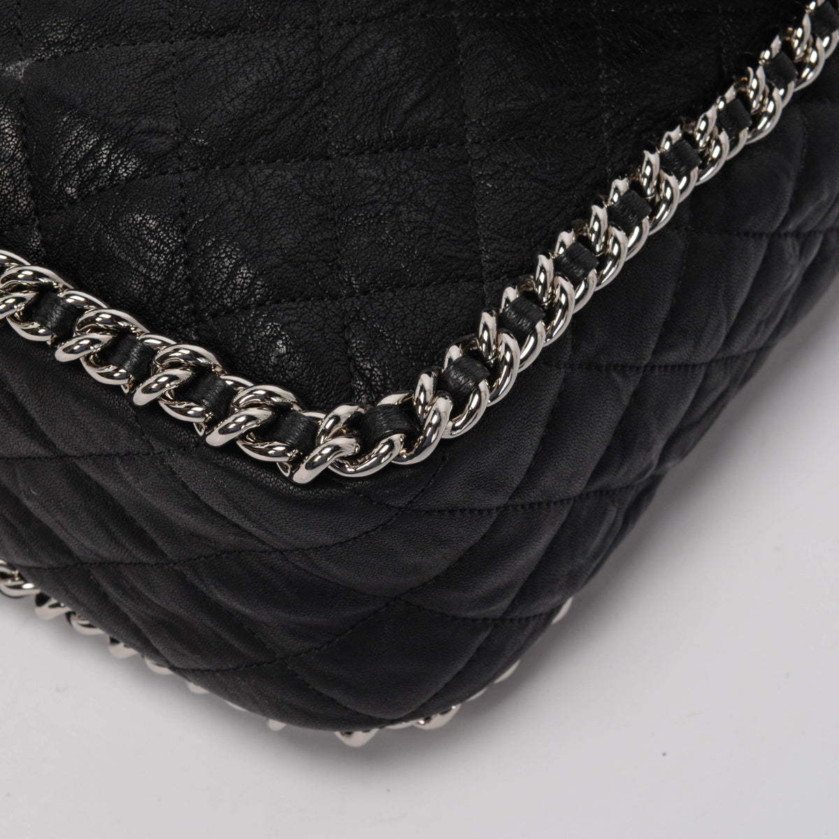 Chanel Black Washed Lambskin Maxi Chain Around Flap Bag