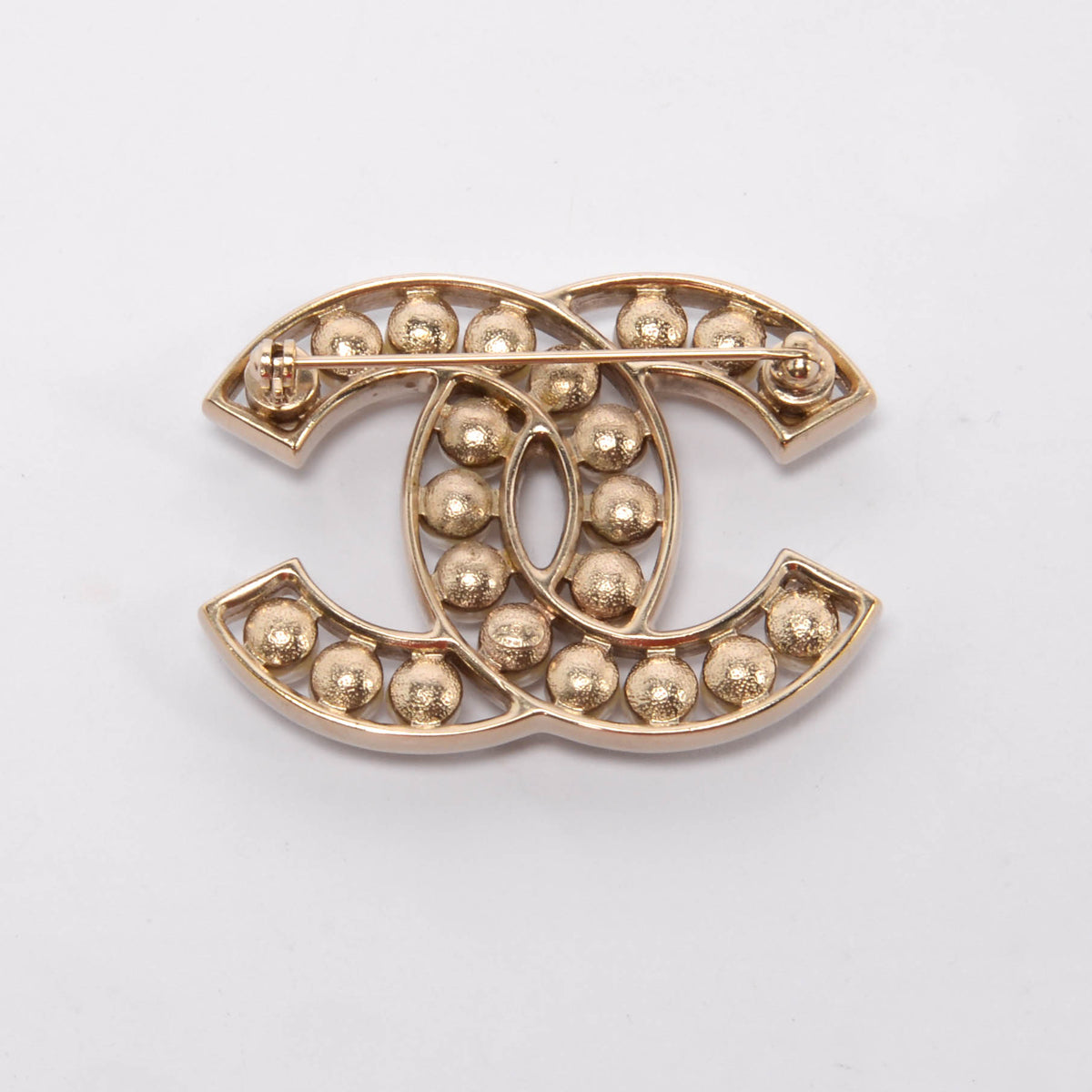 Chanel Light Gold Pearl CC Brooch