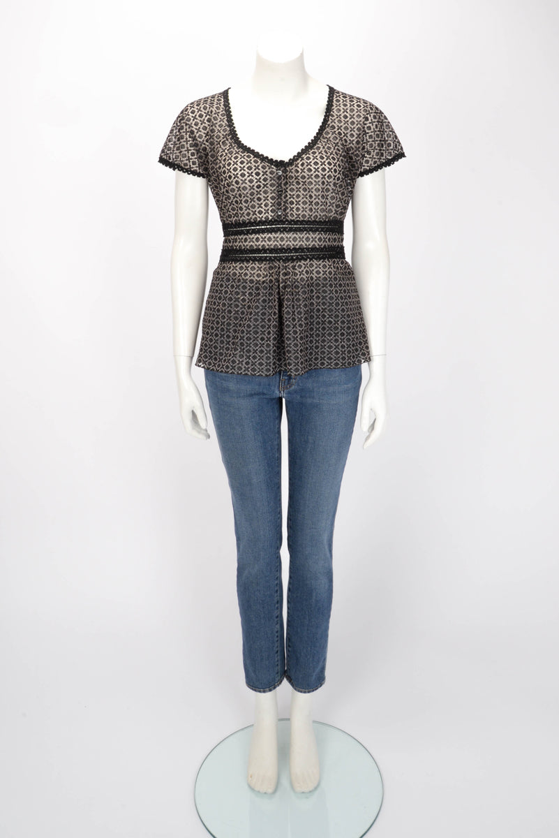 Chanel Black Lace Scoop Neck Top FR 42