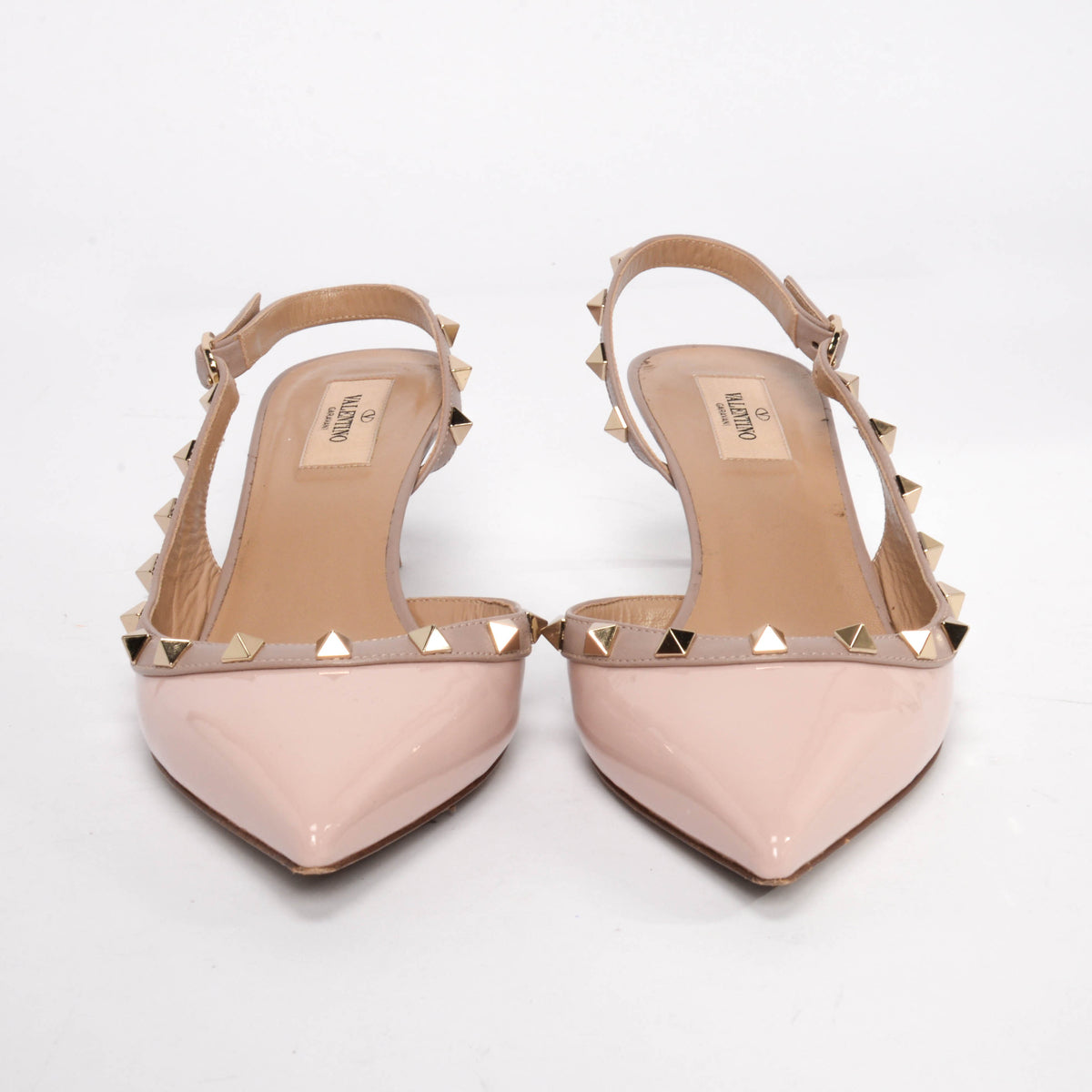 Valentino Water Rose Patent Rockstud Slingback Pumps 40