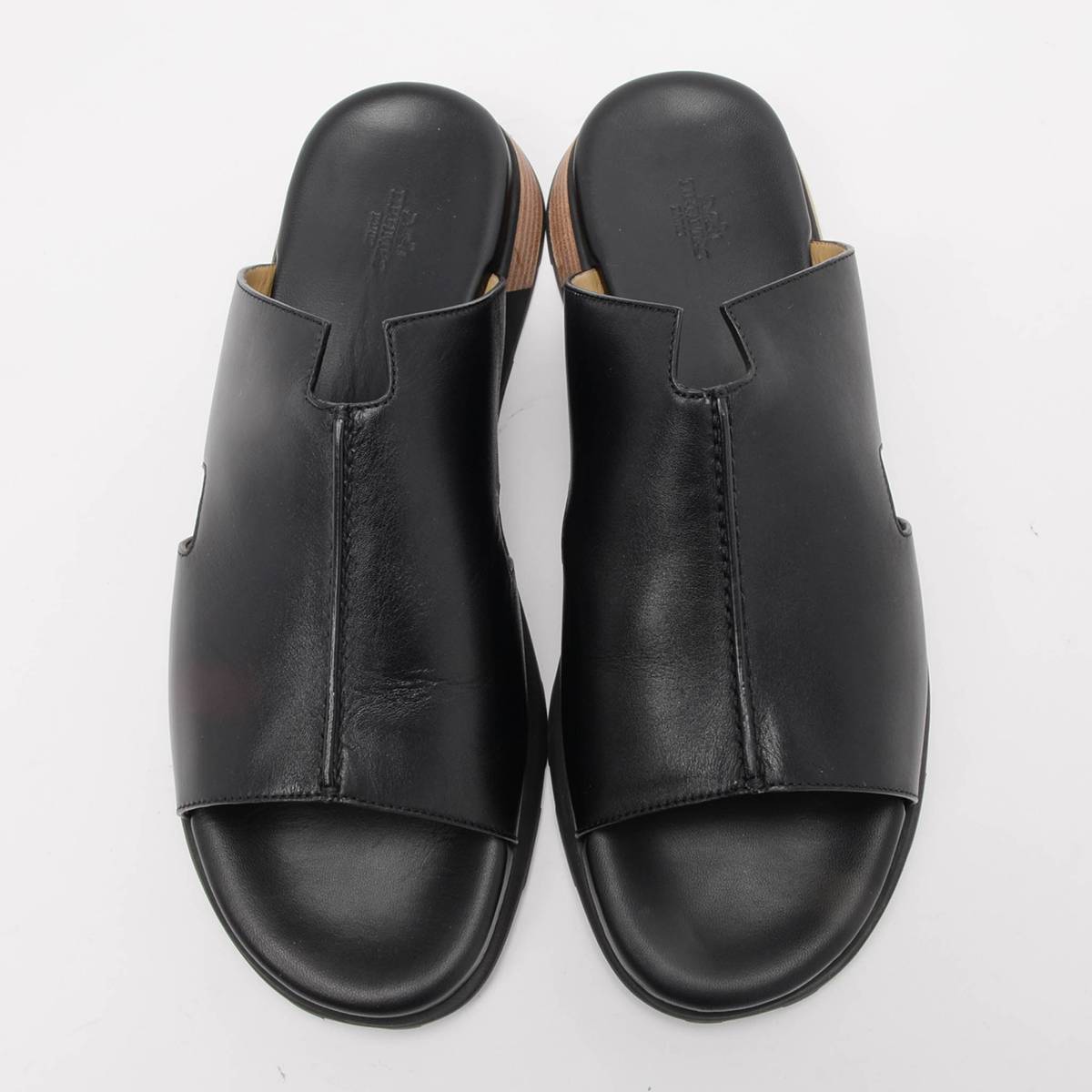 Hermes Black Calfskin Pharaon Sandals 43