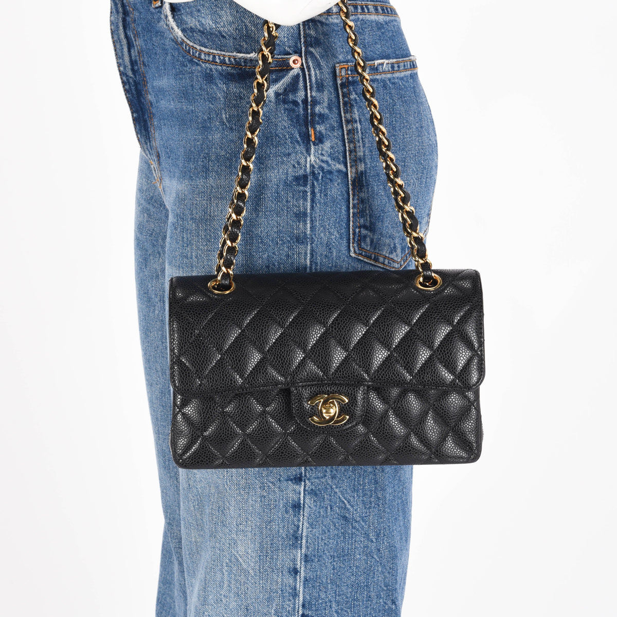 Chanel Black Quilted Caviar Small Classic Flap Bag