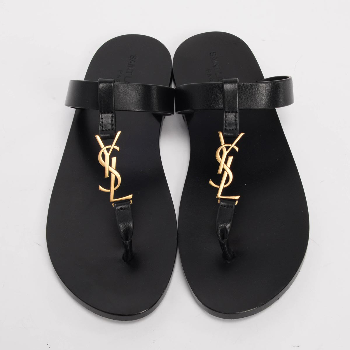 Saint Laurent Black Leather Cassandre Slides 40