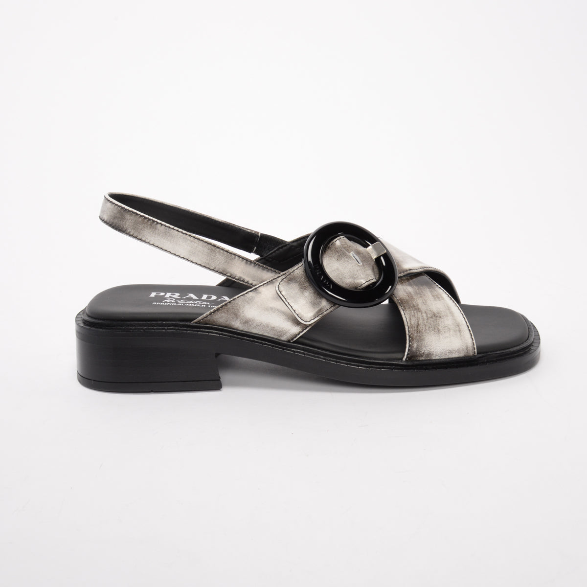Prada White Brushed Calfskin Buckle Sandals 39