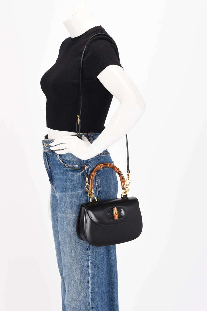 Gucci Black Calfskin Bamboo 1947 Small Bag