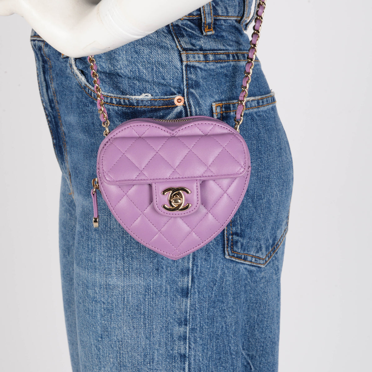 Chanel Purple Quilted Lambskin Small Heart Clutch With Chain