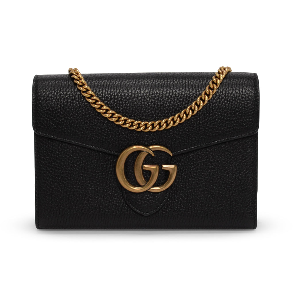 Gucci Black Calfskin GG Marmont Wallet On Chain