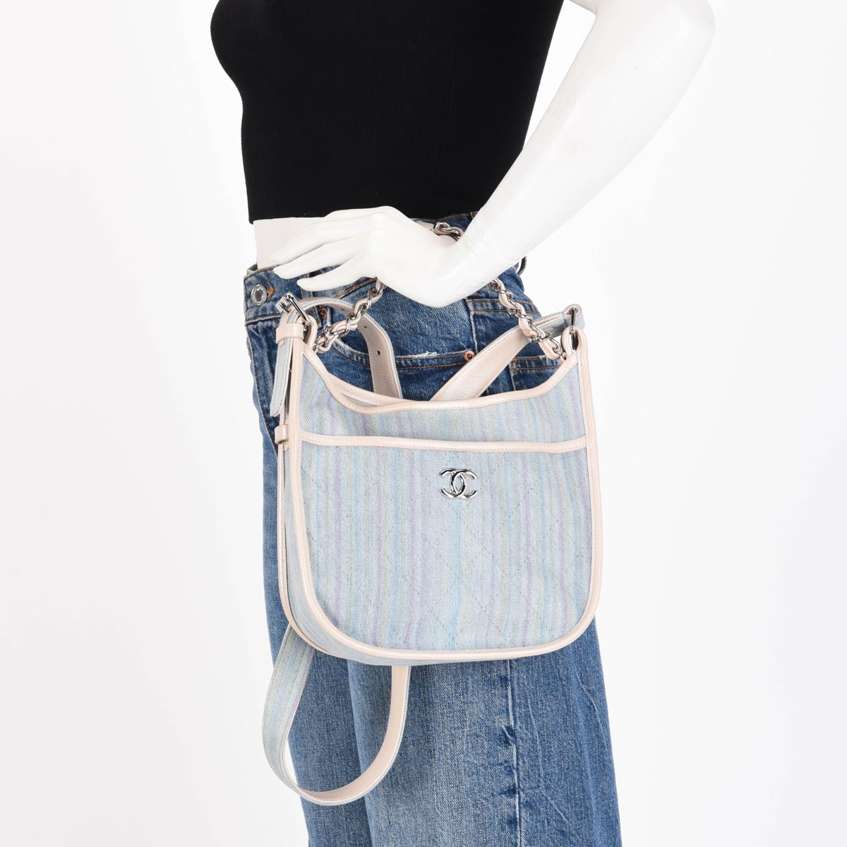Chanel Light Blue Quilted Denim Jungle Stroll Hobo Bag