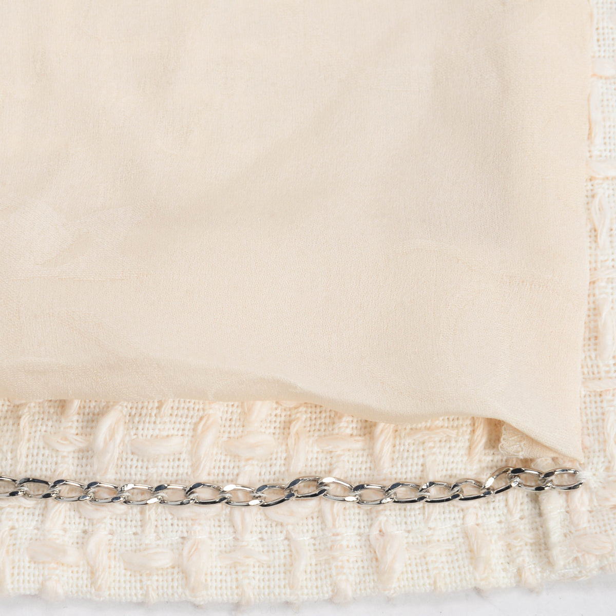 Chanel Cream Cotton Pearl Button Zip Up Jacket
