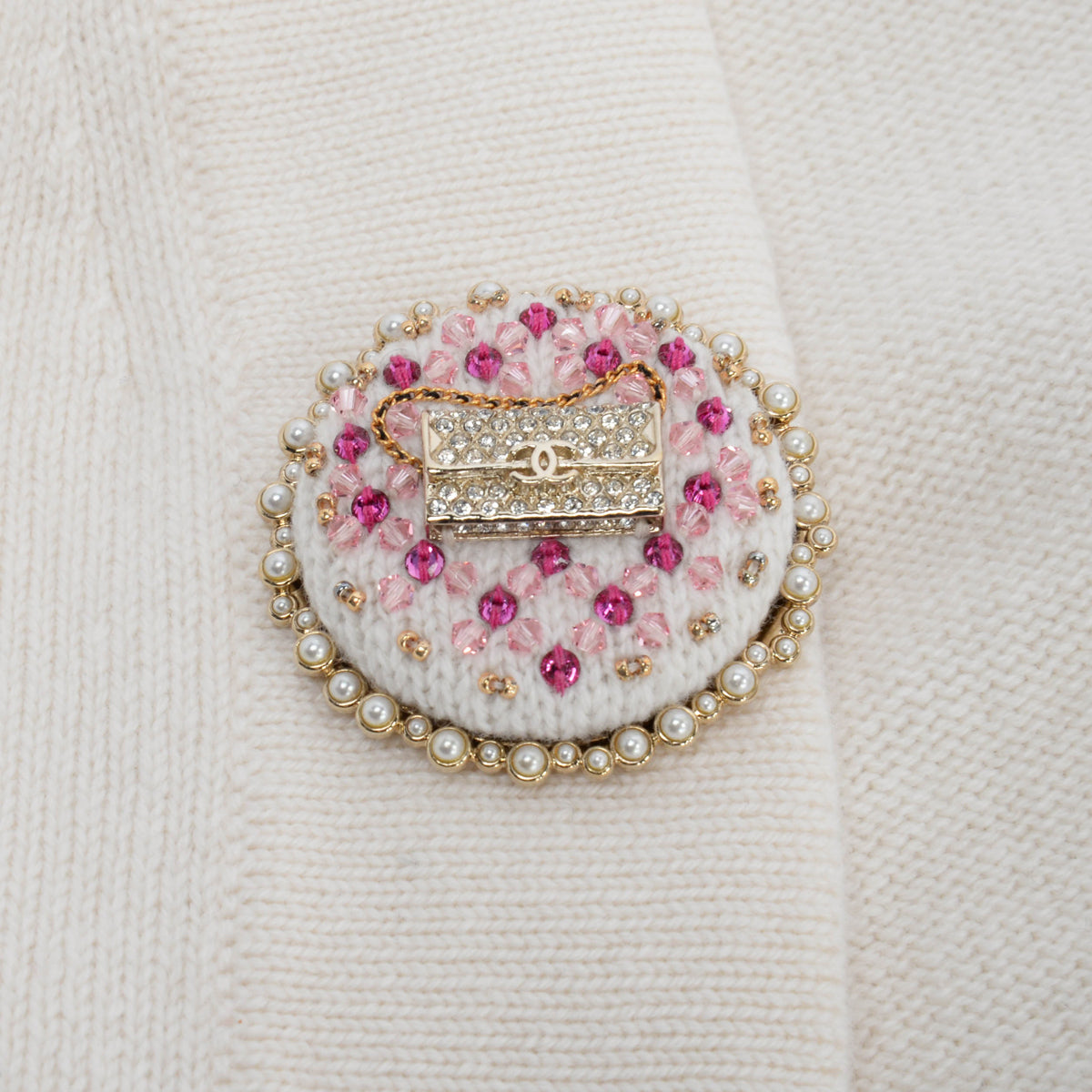 Chanel Cream Cashmere 22A Embellished Button Cardigan FR 46