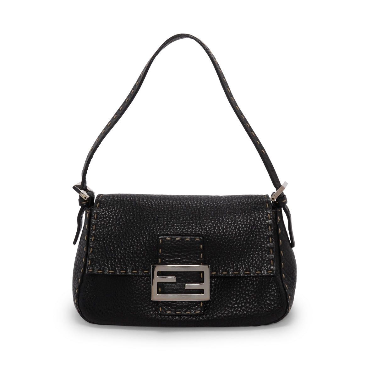 Fendi Black Selleria Mini Baguette Bag