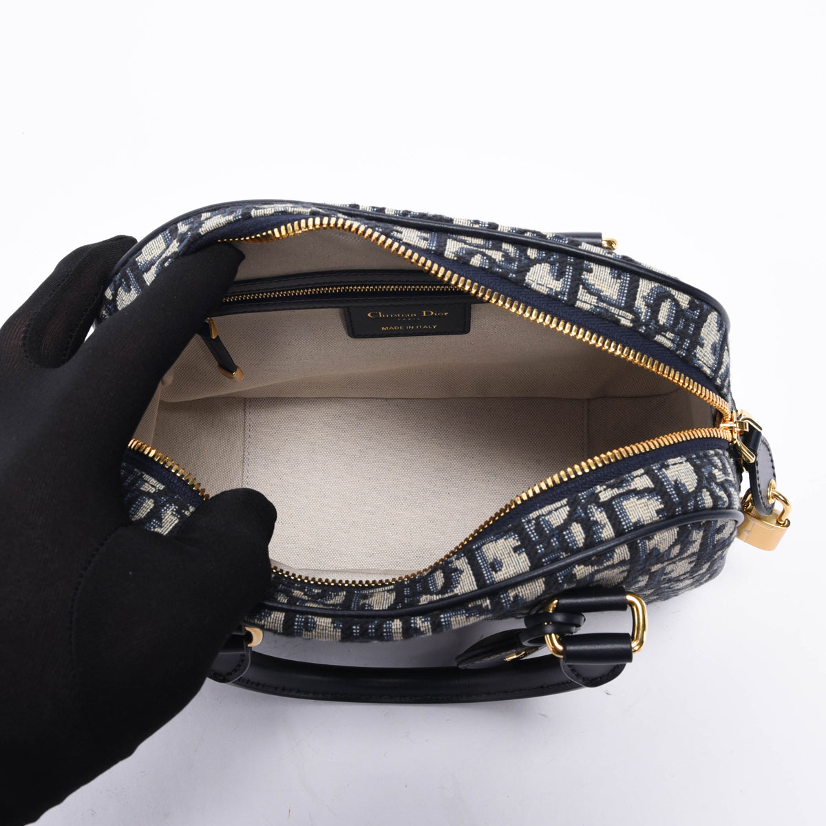 Dior Navy Oblique Jacquard Medium D-Vibe Bowling Bag