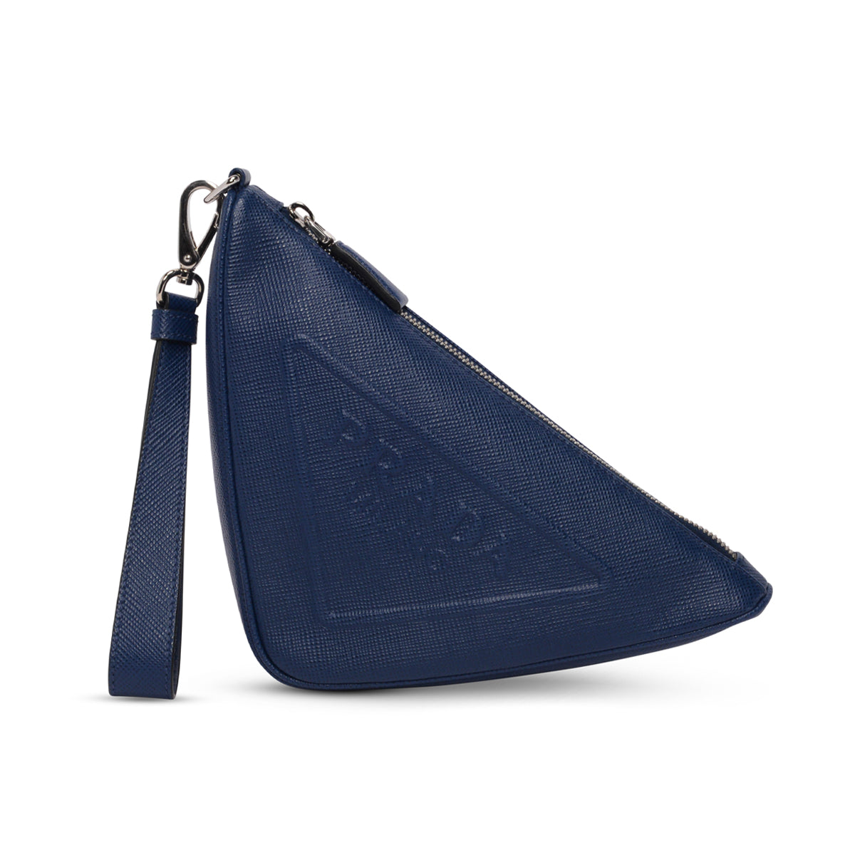 Prada Blue Saffiano Prada Triangle Wristlet