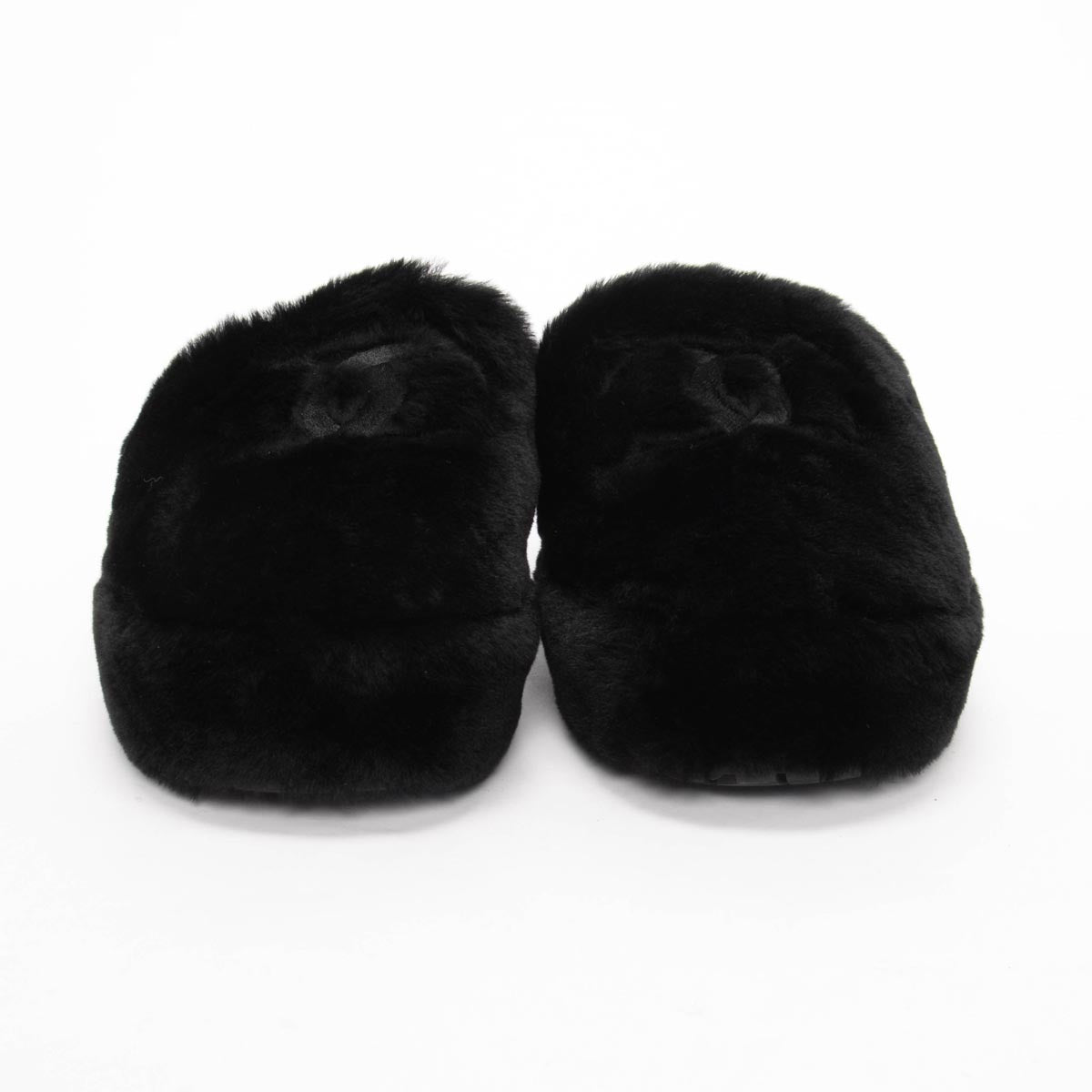 Chanel Black Shearling CC Travel Slippers & Pouch