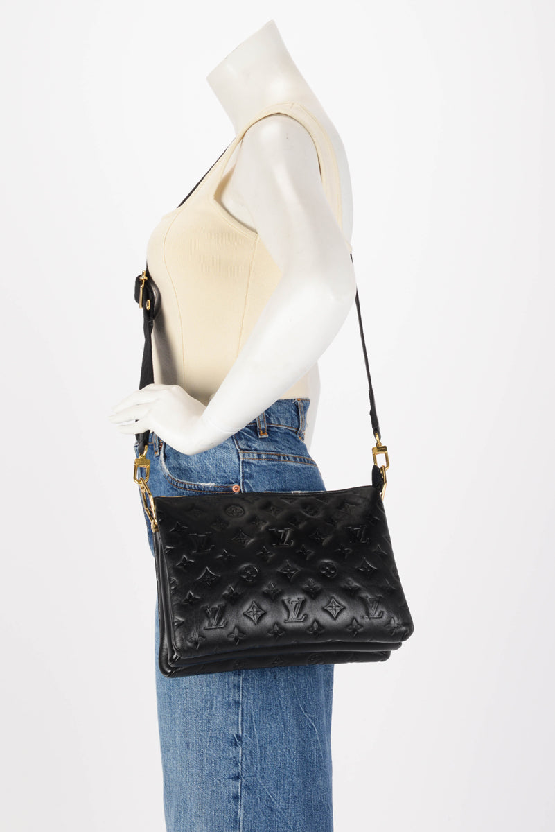 Louis Vuitton Black Monogram Embossed Lambskin Coussin PM Bag