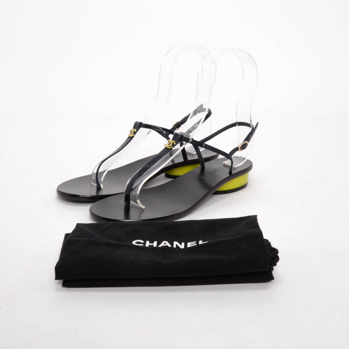 Chanel Green Patent CC Thong Sandals 37