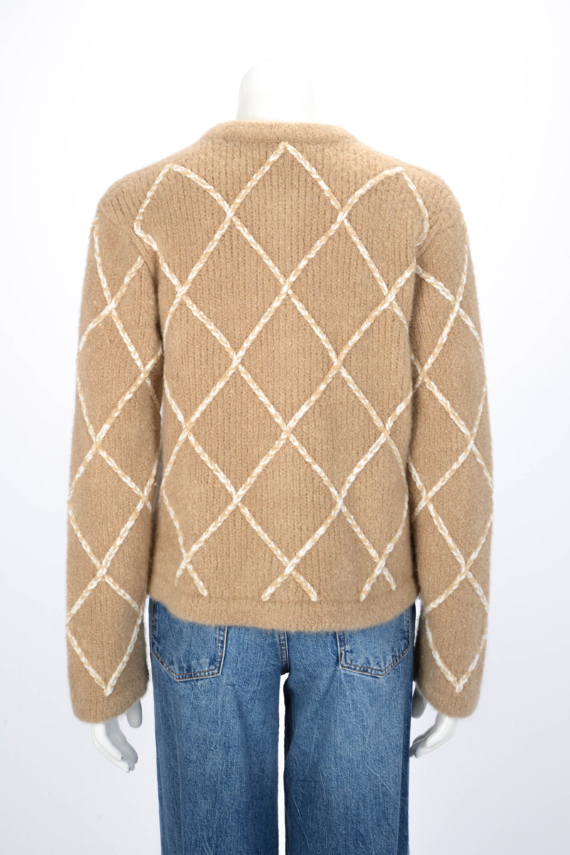 Chanel Beige Cashmere Diamond Quilted Cardigan FR 40