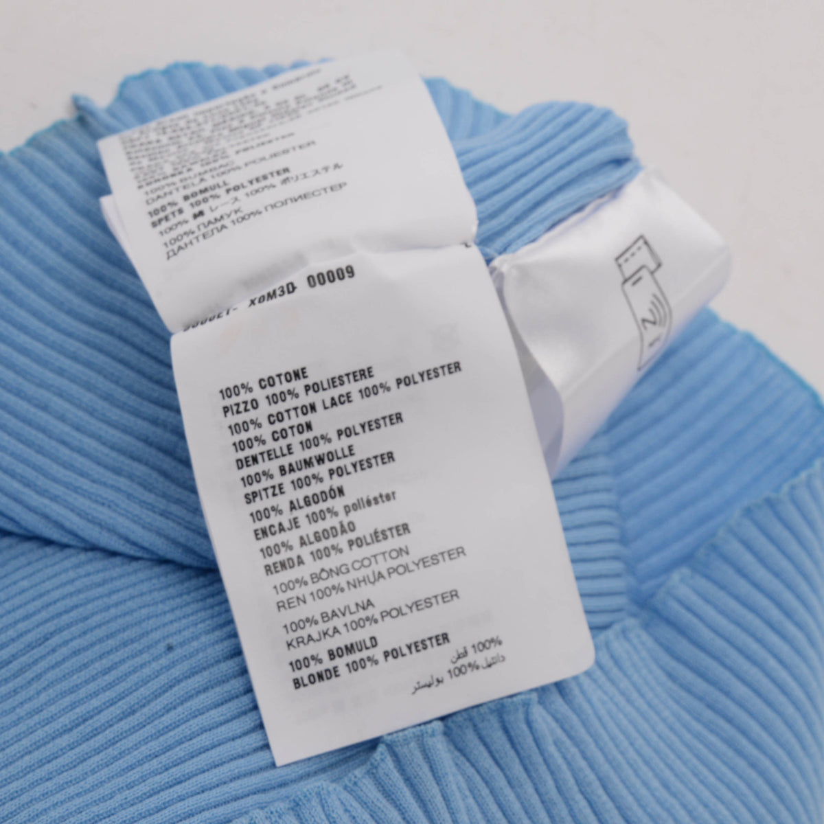 Prada Blue Ribbed Knit Lace Trim Logo Singlet IT 44