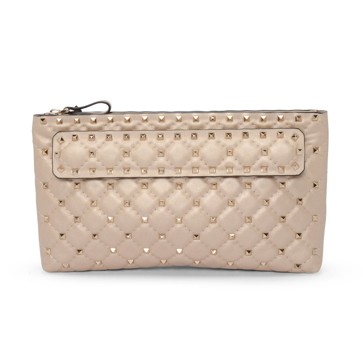 Valentino Champagne Laminated Nappa Rockstud Spike Clutch