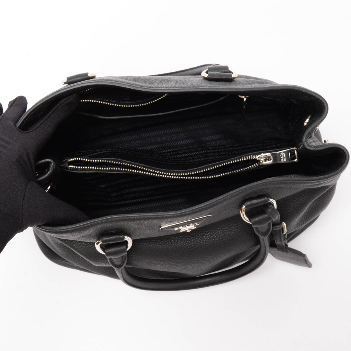 Prada Black Vitello Daino Convertible Shopping Tote