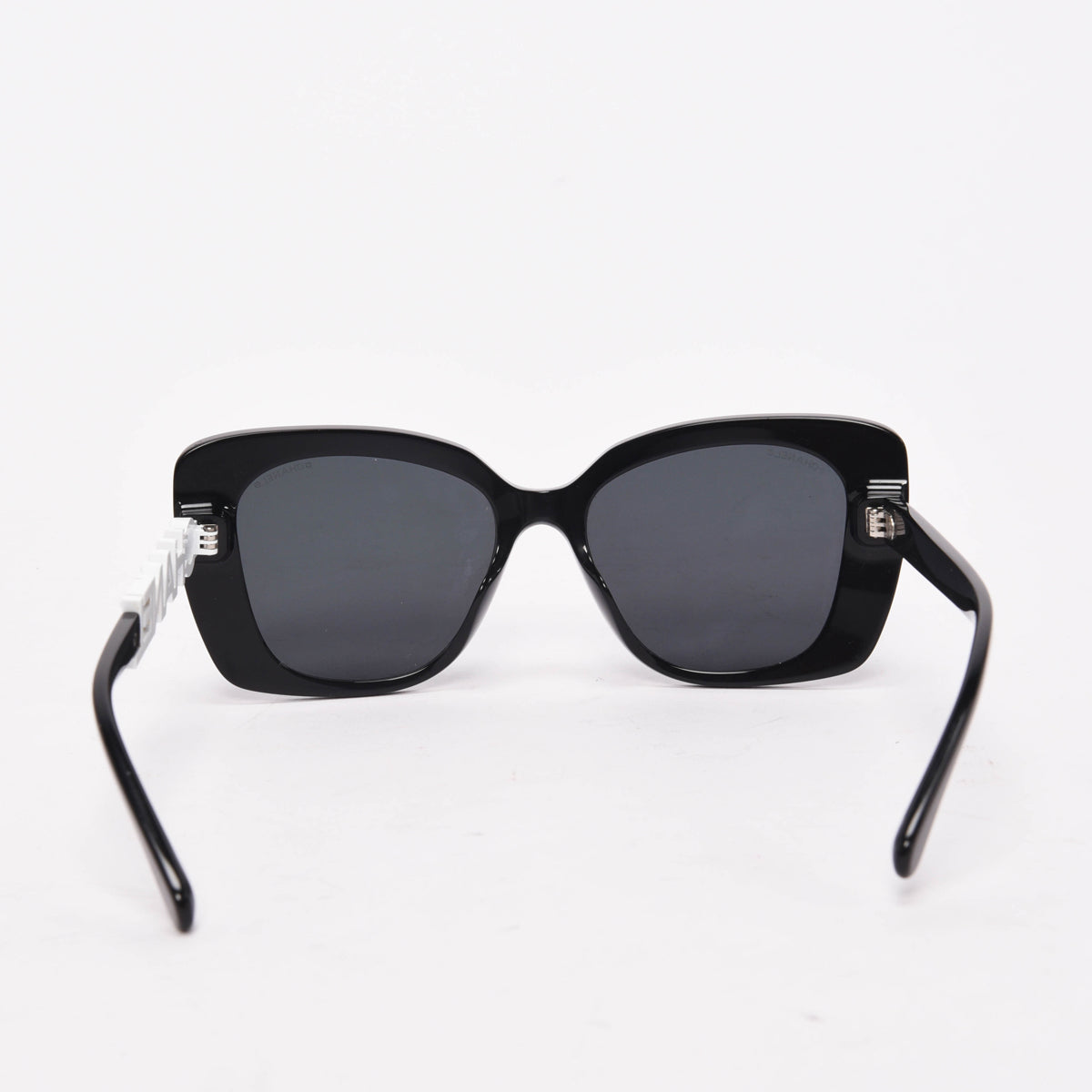 Chanel Black Acetate & Strass Square Logo Sunglasses