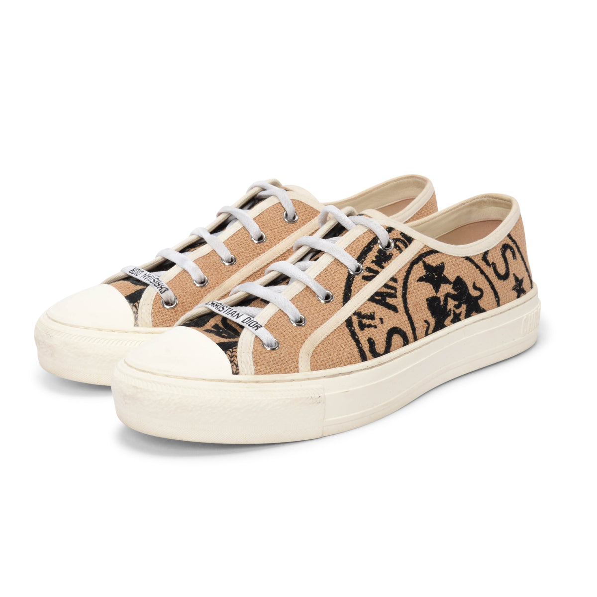 Dior Beige Jute Canvas Union Embroidered Walk'N'Dior Sneakers 40.5