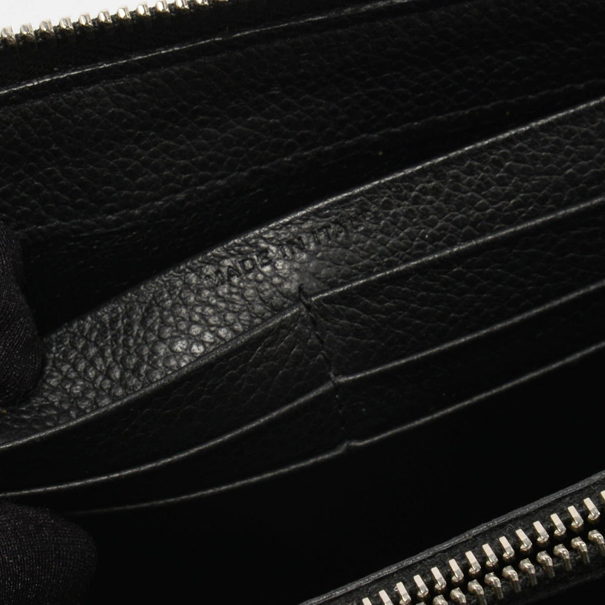 Saint Laurent Black Grained Leather Zip Around Wallet