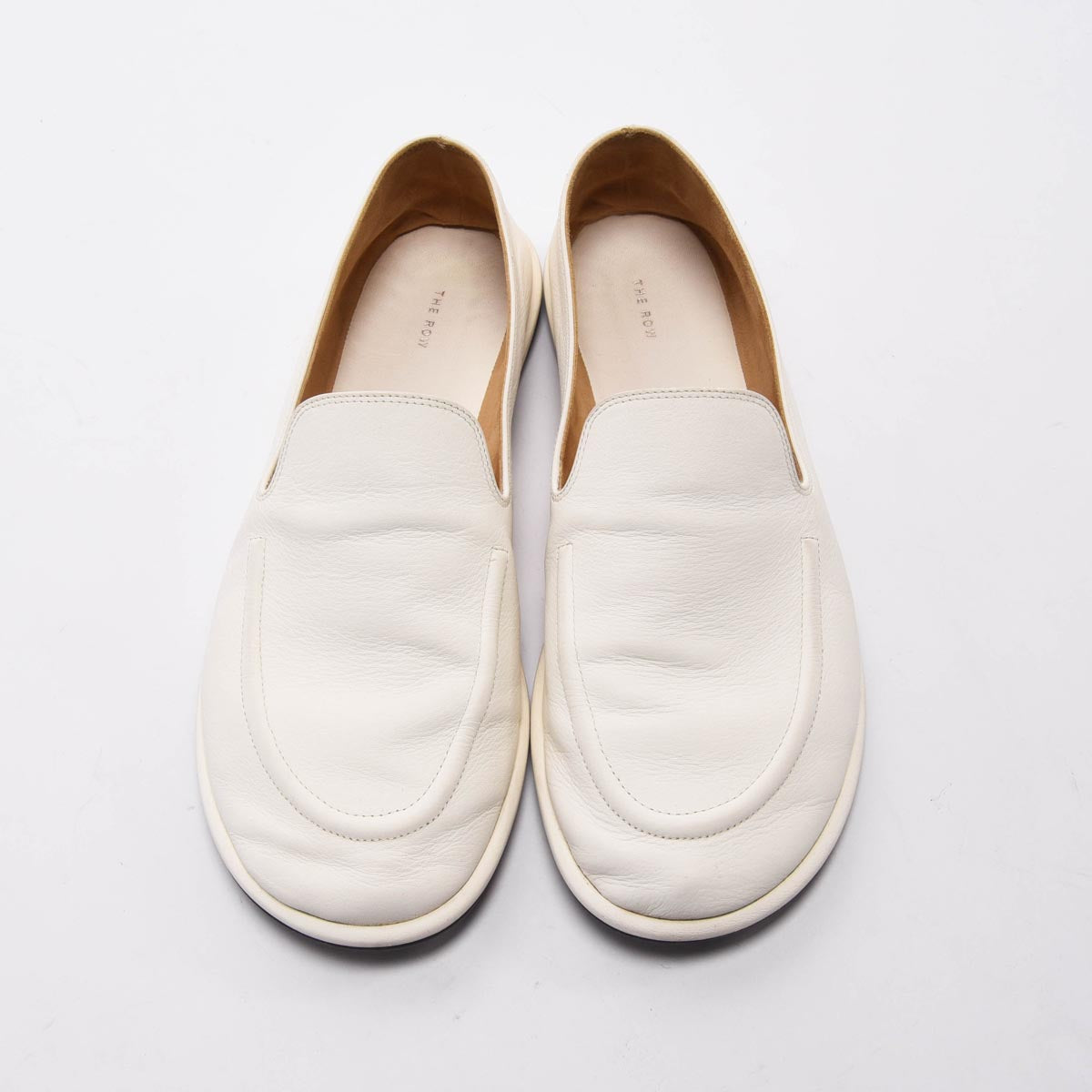 The Row White Calfskin Canal Loafers 36