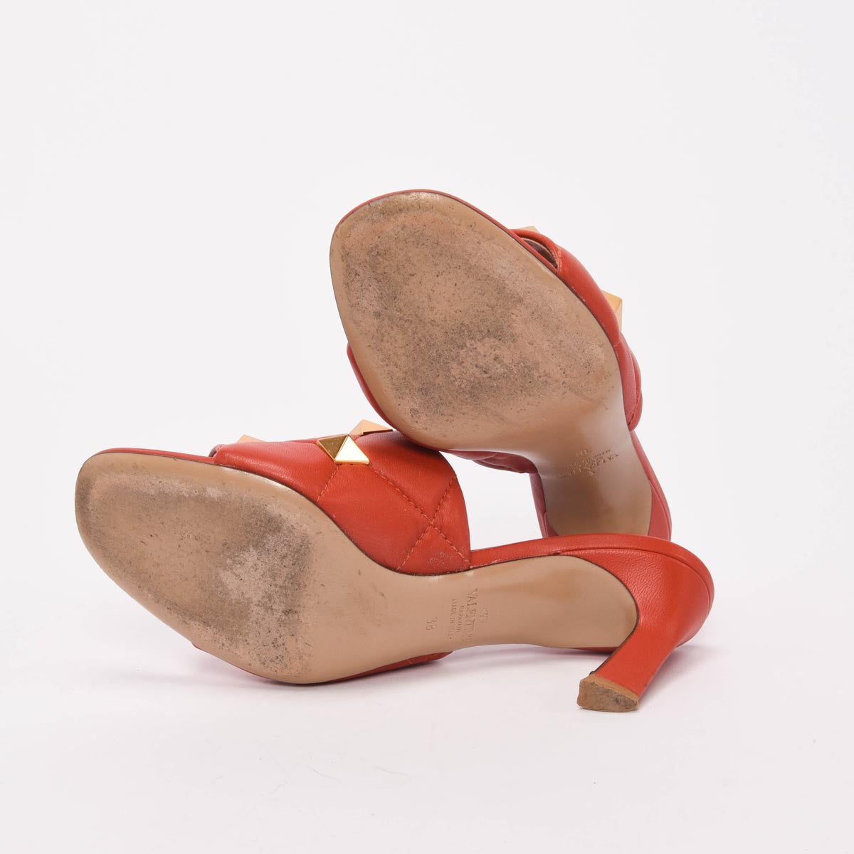 Valentino Amber Calfskin Roman Stud Mules 38