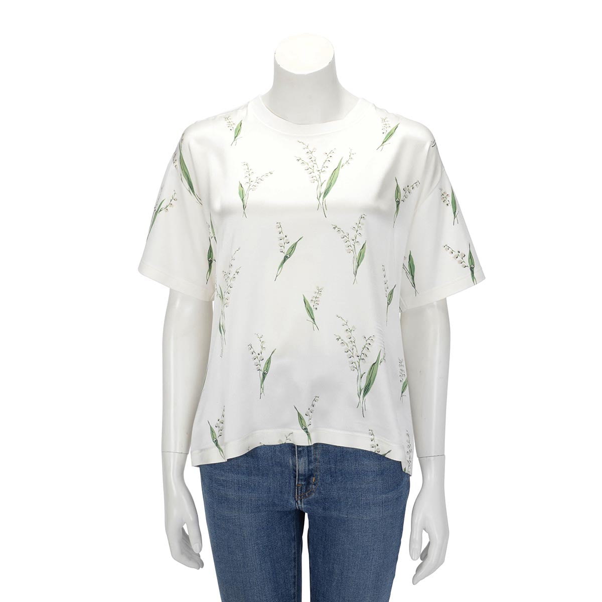 Dior White Silk Lily of the Valley Motif T-Shirt L