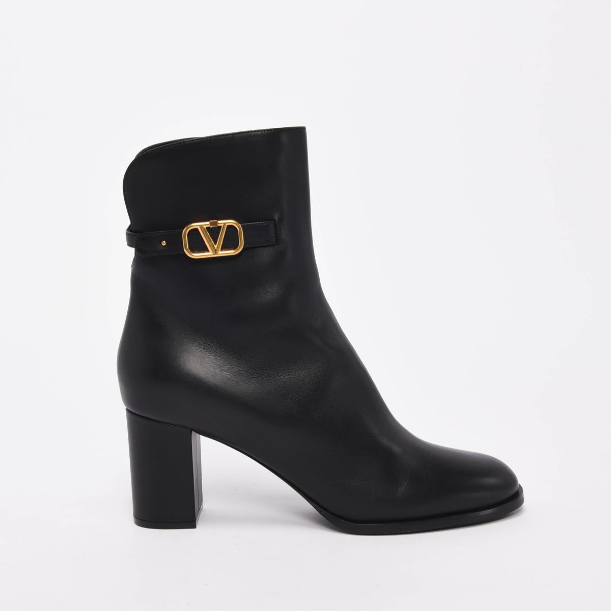 Valentino Black Calfskin V-Logo Ankle Boots 41