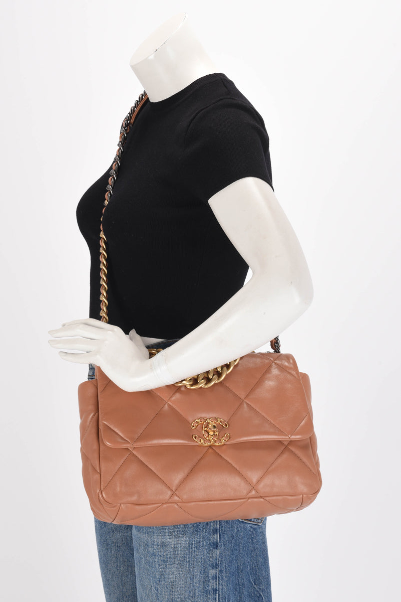 Chanel Tan Quilted Goatskin Large Chanel 19 Flap Bag