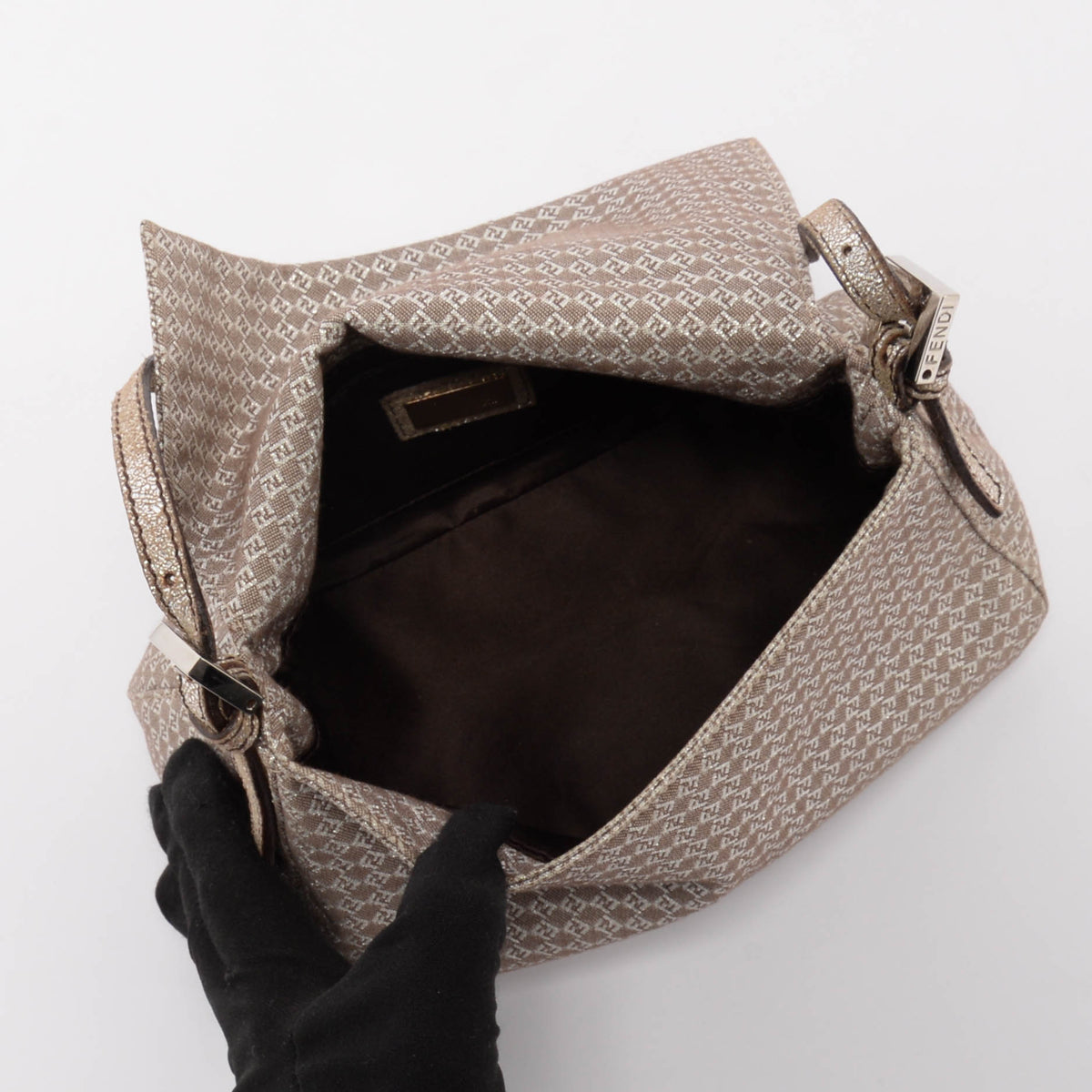 Fendi Beige & Silver Micro Zucchino Canvas Mini Baguette Bag