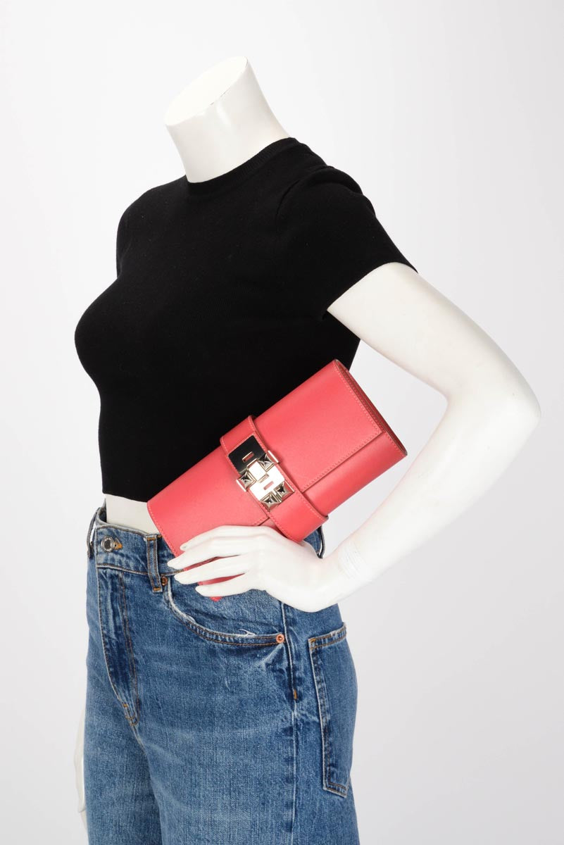 Hermes Rose Lipstick Tadelakt Medor 23 Clutch