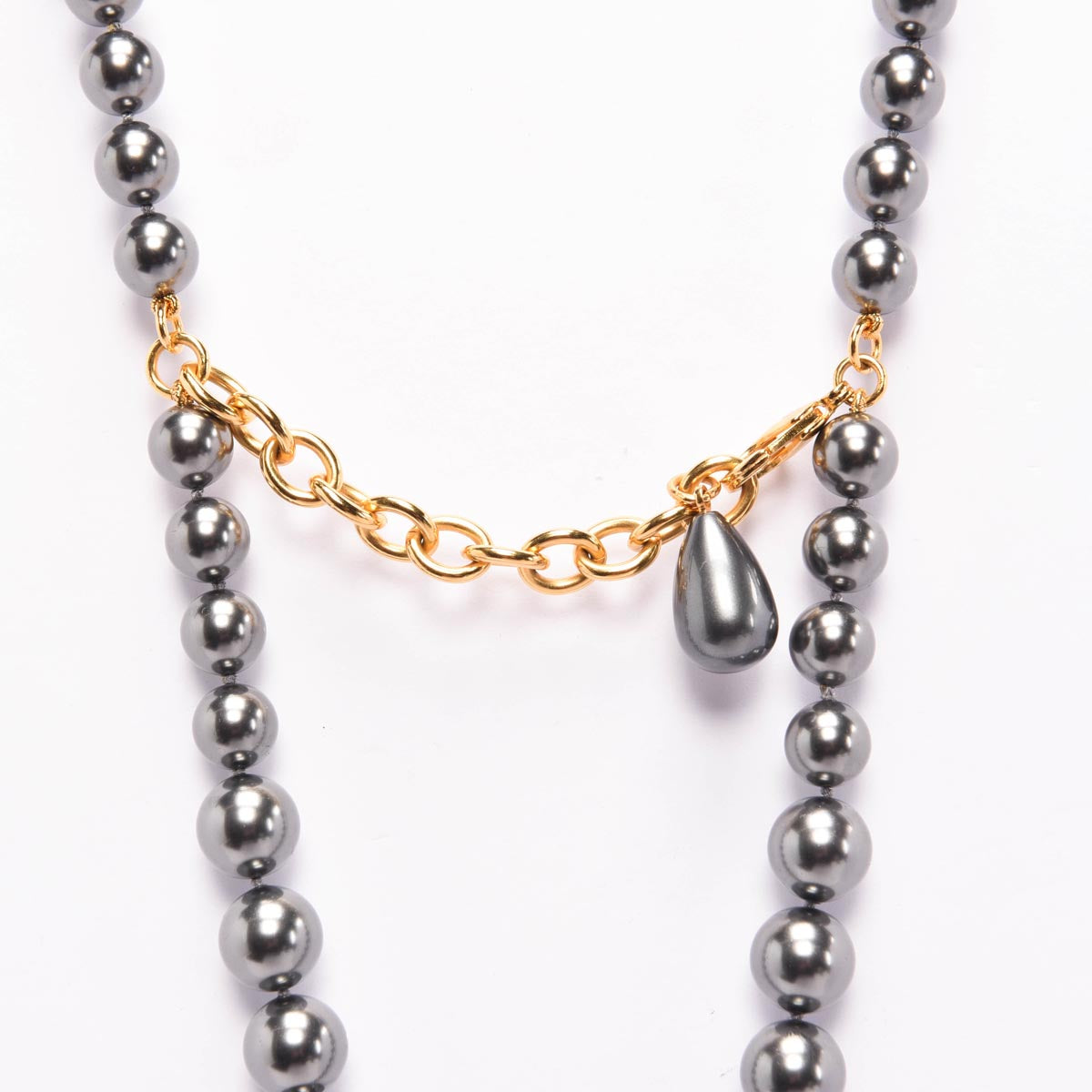 Chanel Charcoal Pearl & Resin CC Pendant Necklace with Lariat