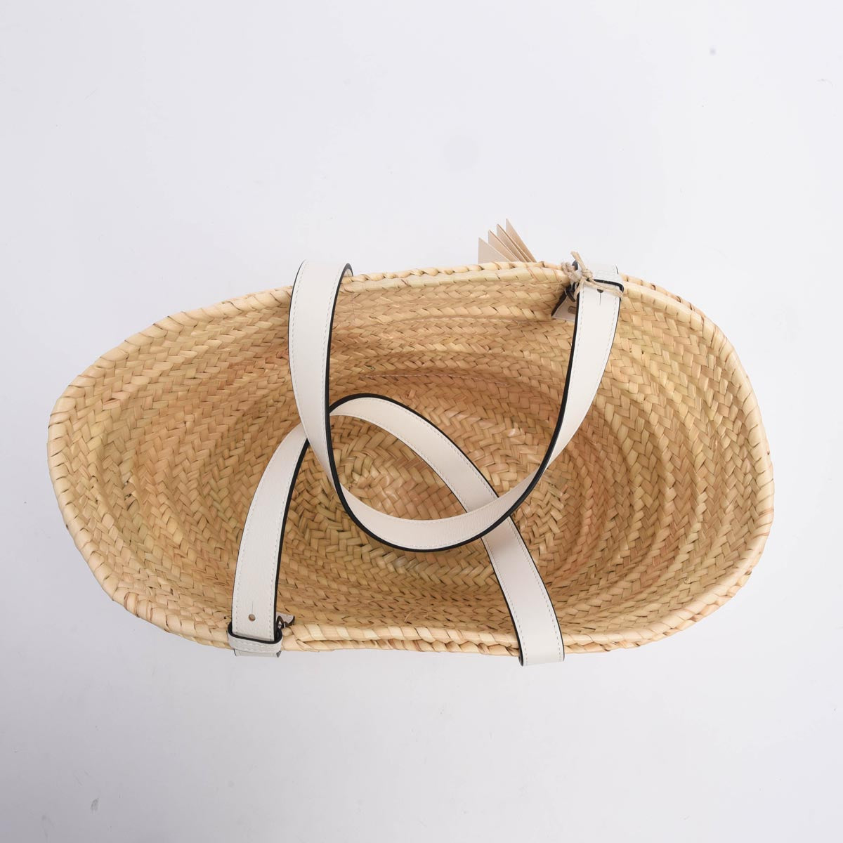 Loewe White Raffia Medium Basket Tote