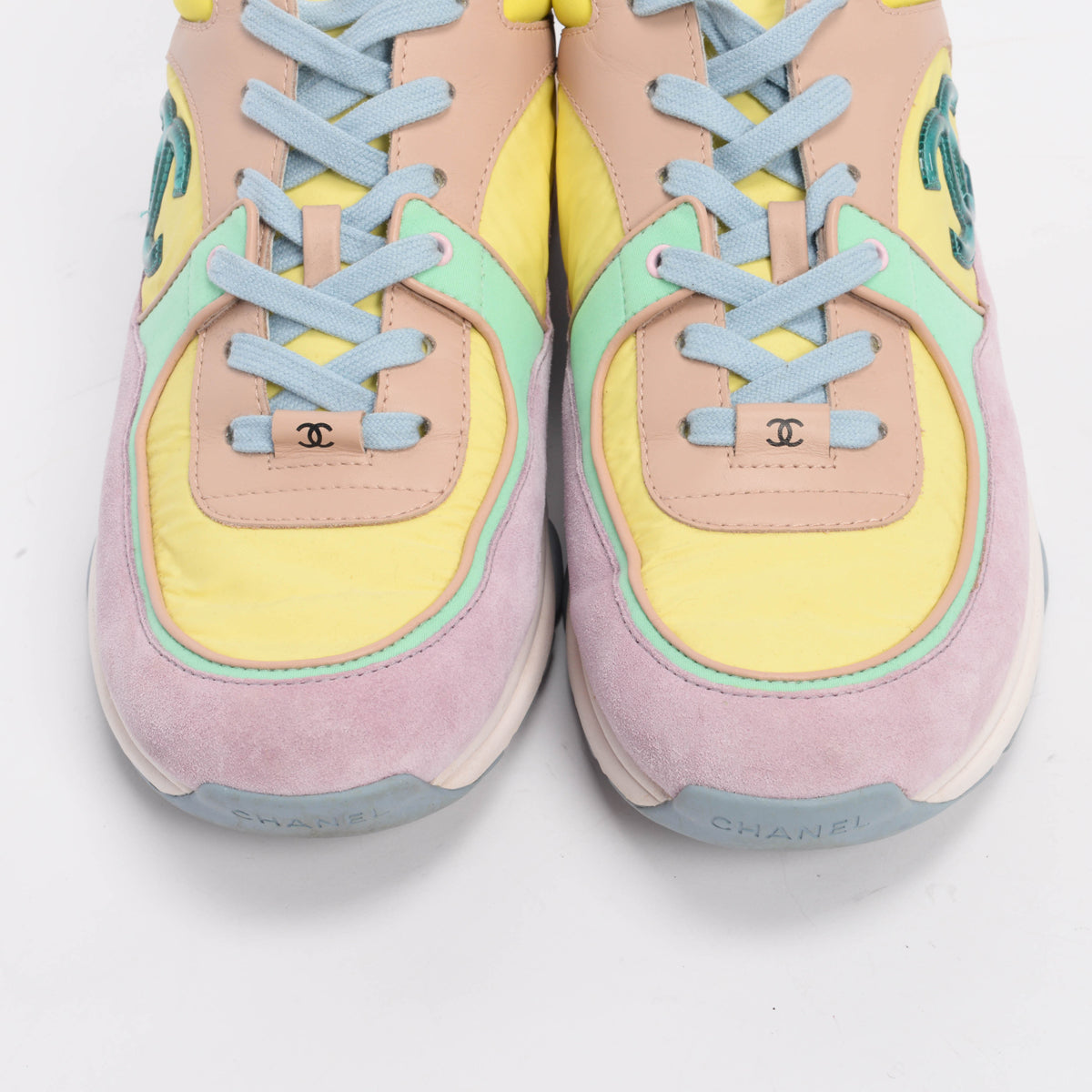 Chanel Yellow Mixed Fibers CC Trainer Sneakers 42