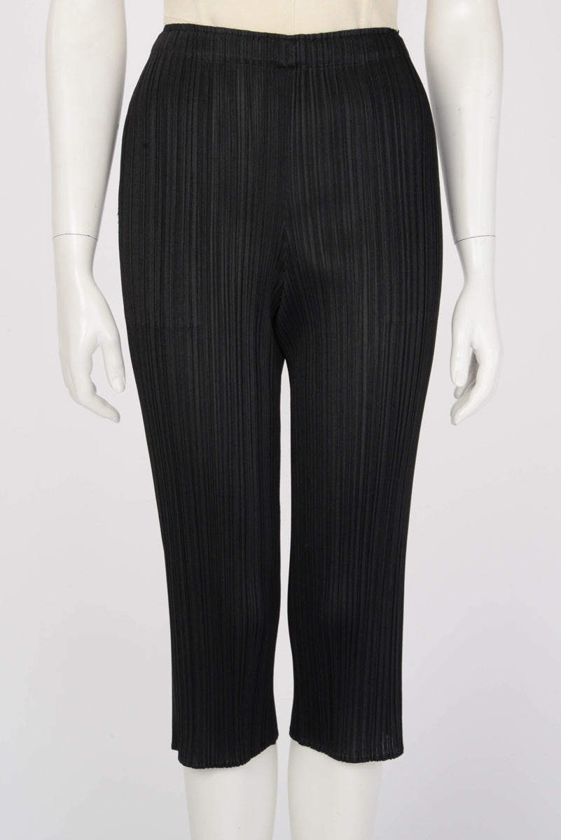 Pleats Please Issey Miyake Black Pleated Cropped Pants