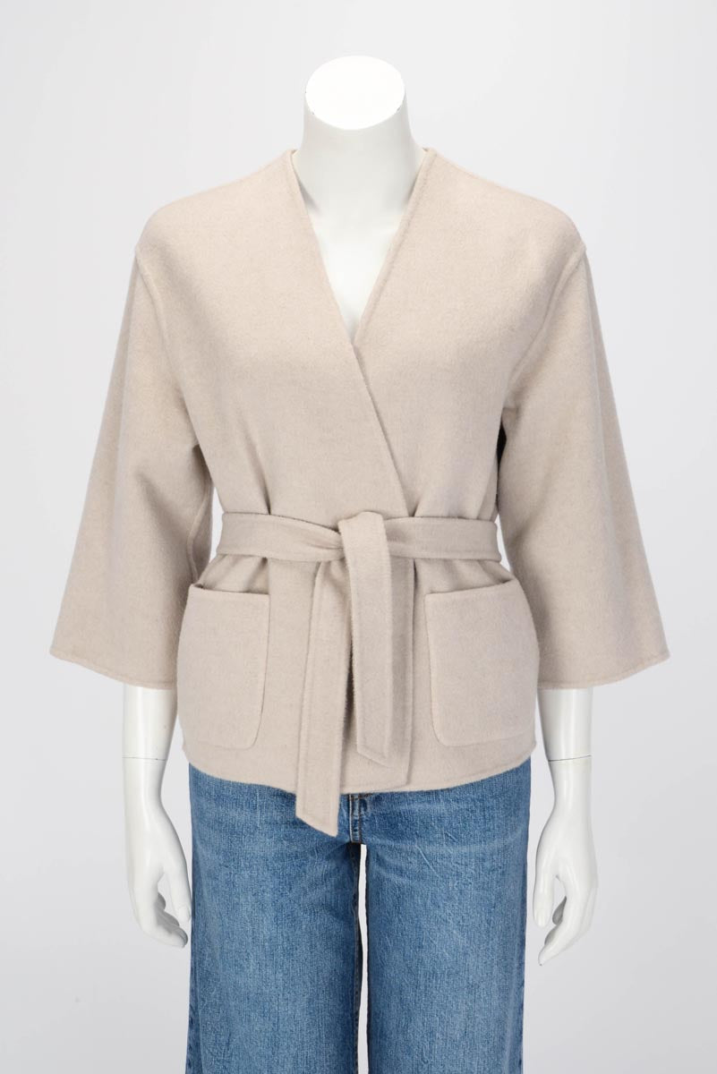 Max Mara Taupe Wool Reversible Belted Jacket IT 38