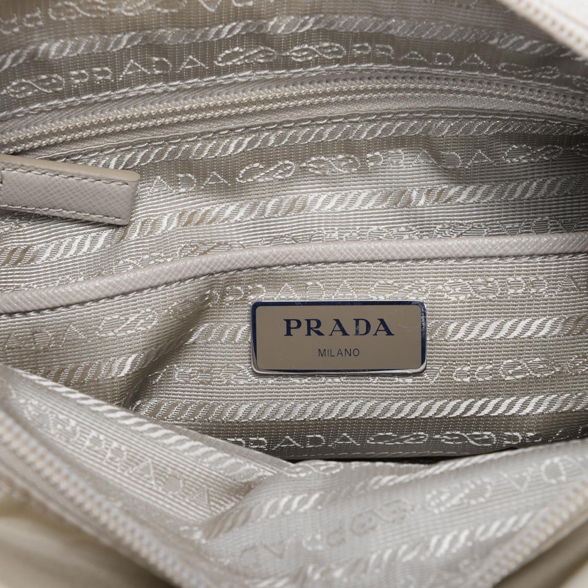 Prada Beige Re-Nylon Double Buckle Messenger Bag