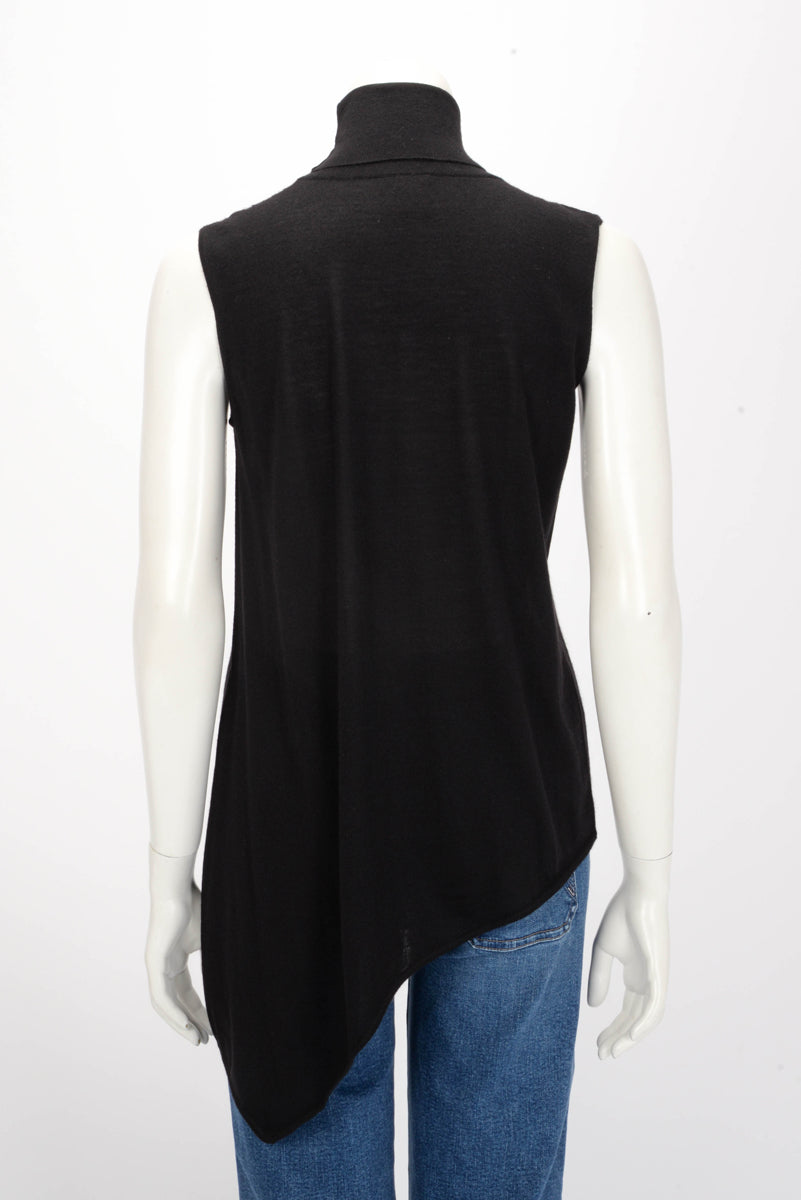 Hermes Black Cashmere & Silk Asymmetric S/Less Top M