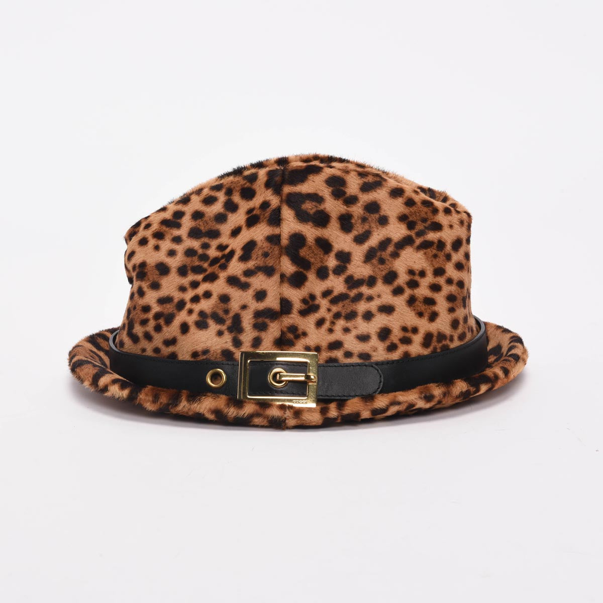 Gucci Leopard Print Pony Hair Buckle Trim Fedora
