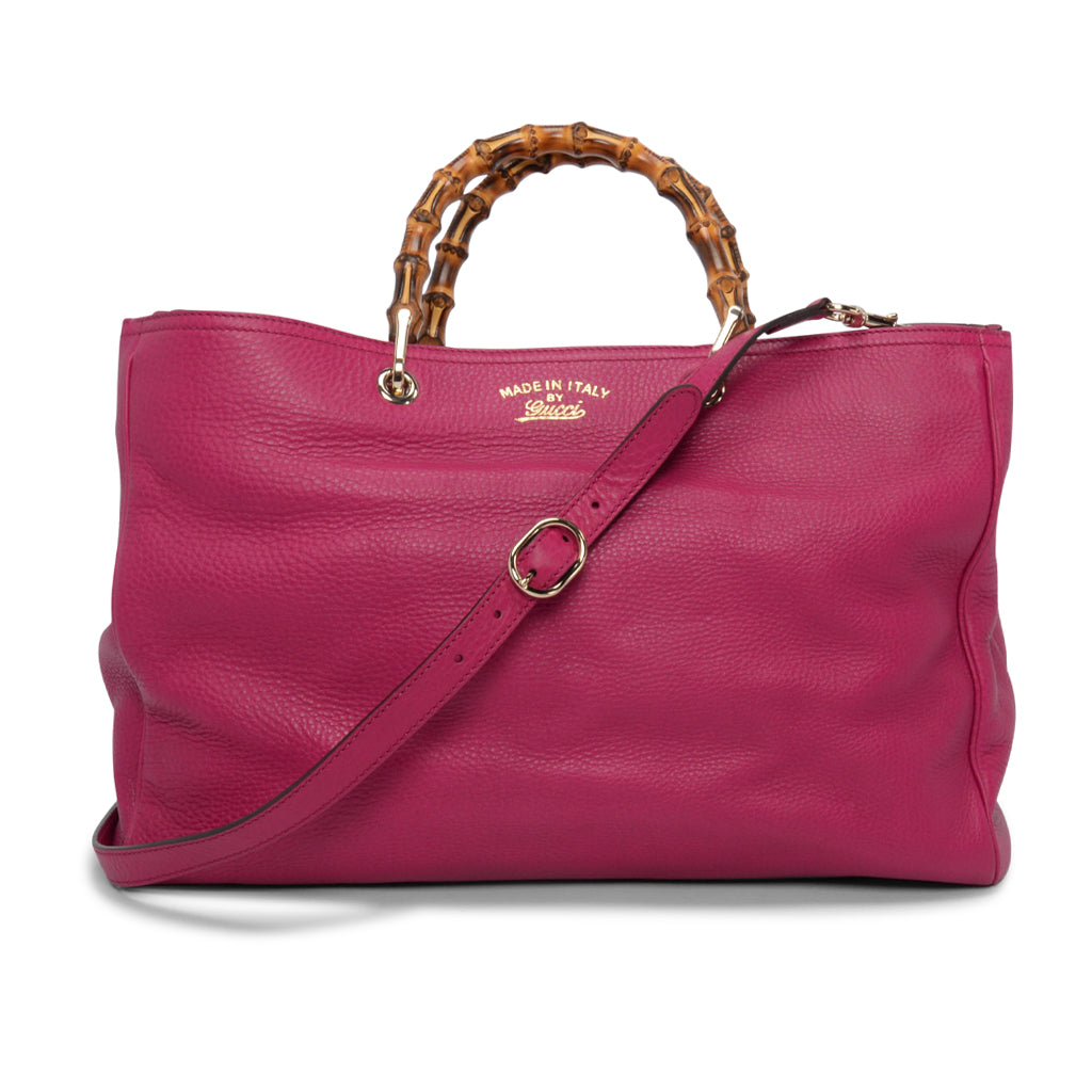 Gucci Fuchsia Calfskin Large Bamboo Shopper Tote